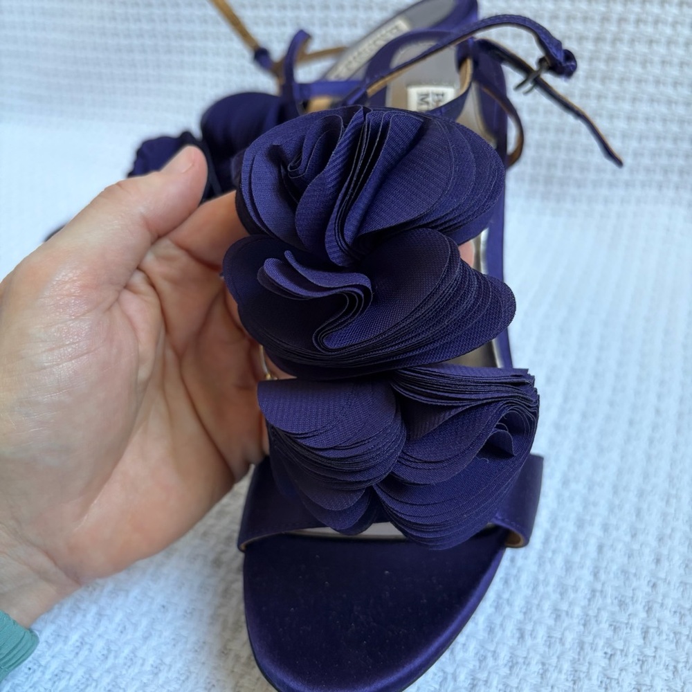 Badgley Mischka Deep Purple Heels with Floral Accent - Picture 3 of 6